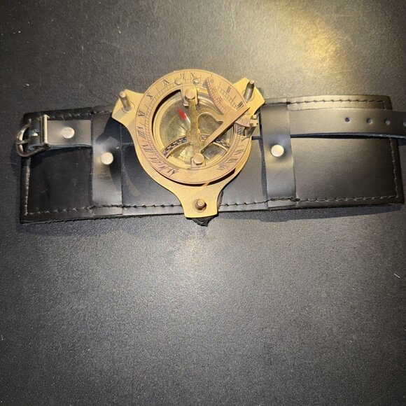 Sundial Wrist Watch Brass Compass & Leather Straps Nautical Steampunk Handmade - Picture 3 of 16